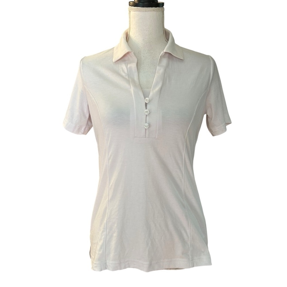 Cracked Wheat Short Sleeve Rhinestone Button Golf Polo Shirt SZ Small White NEW